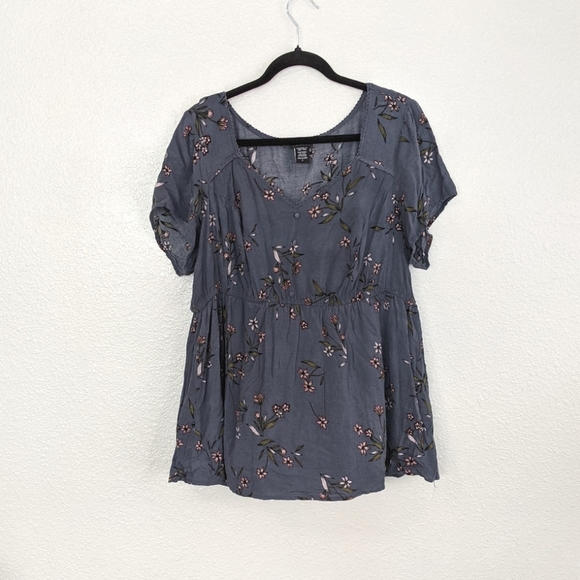 Torrid Gray Short Sleeve Blouse Pink Floral - Picture 1 of 8